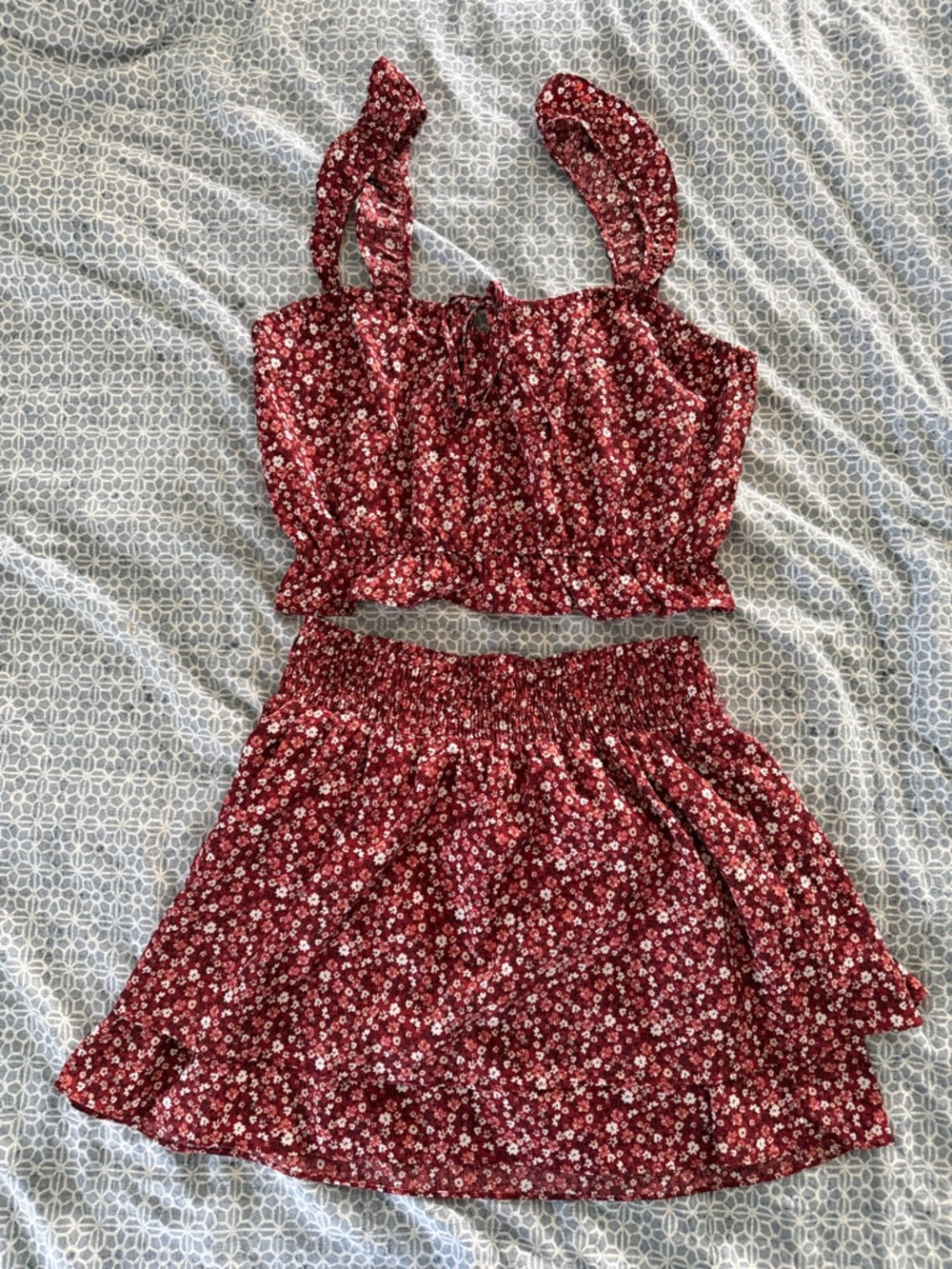 Paper Crane Red Floral Two-Piece Set